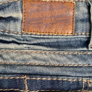 Underground soul distressed boot cut jeans with button flap pockets. Size 1